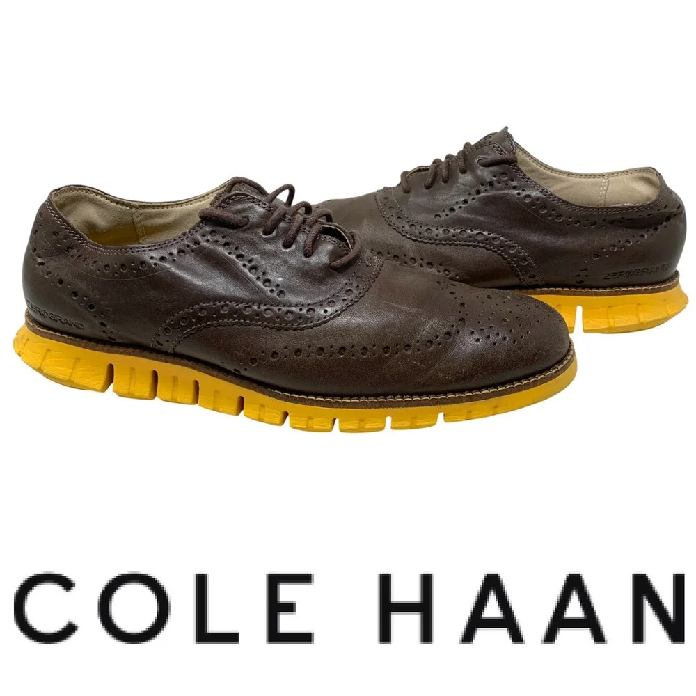 Cole Haan Zerogrand Brown Leather Wingtip Brogue Oxfords Sz 9.5 Shoes C31168